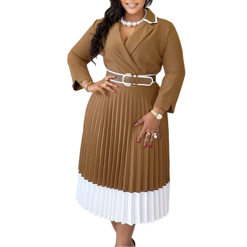 حجم كبير المرأة لون نقي طويل Sve ألف خط الدكتور ريكان تنورة كبيرة الحجم عالية الخصر البوليستر النسيج العادي Sve #5