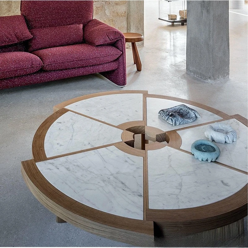 طاولة قهوة مستديرة من الخيزران على الطراز الياباني وابي سابي وغرفة معيشة من الخشب الصلب مصممة من الخشب الصلب وبلاط صخري إسكندنافي B & B #3