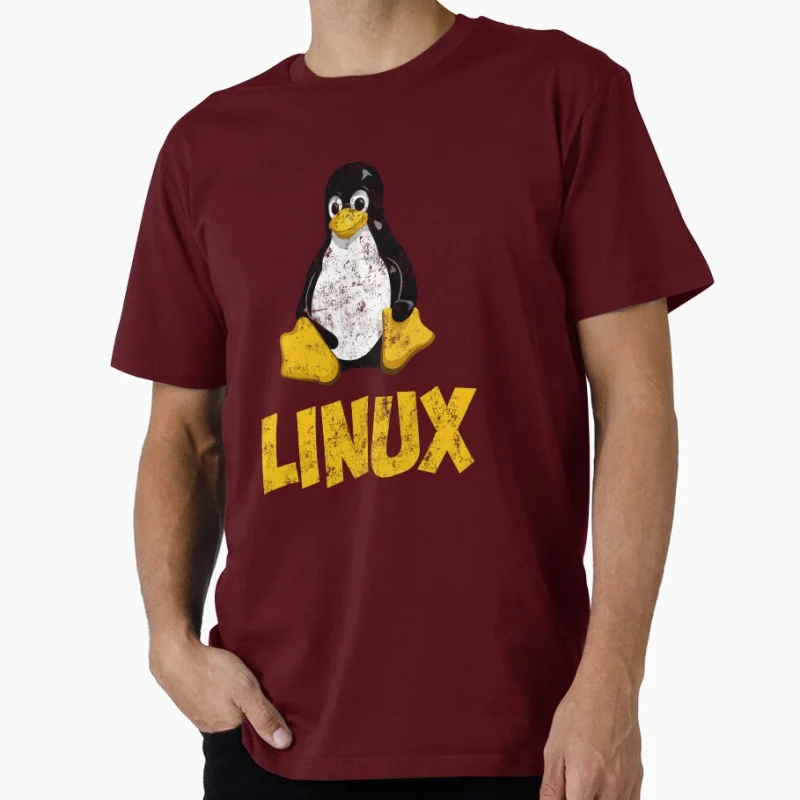 

Vintage Linux Logo Tux funny Gift t shirt for Software Engineer Graphic clothes Developer humor Large size Tops 100% cotton Tee