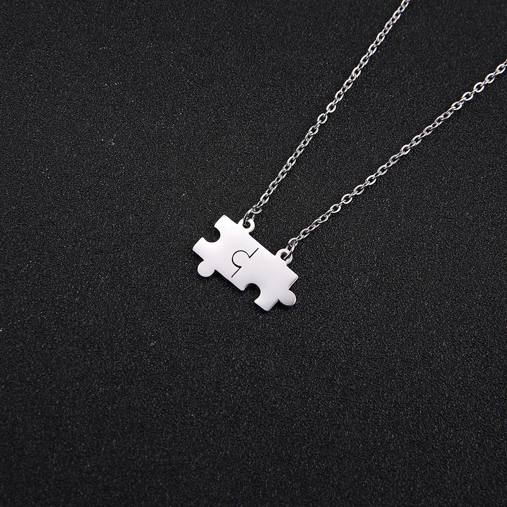 Teamer Stainless Steel Necklace For Women Lovers Gold Color 2024 Fashion Puzzle Pendant Necklaces Jewelry Couple Birthday Gifts