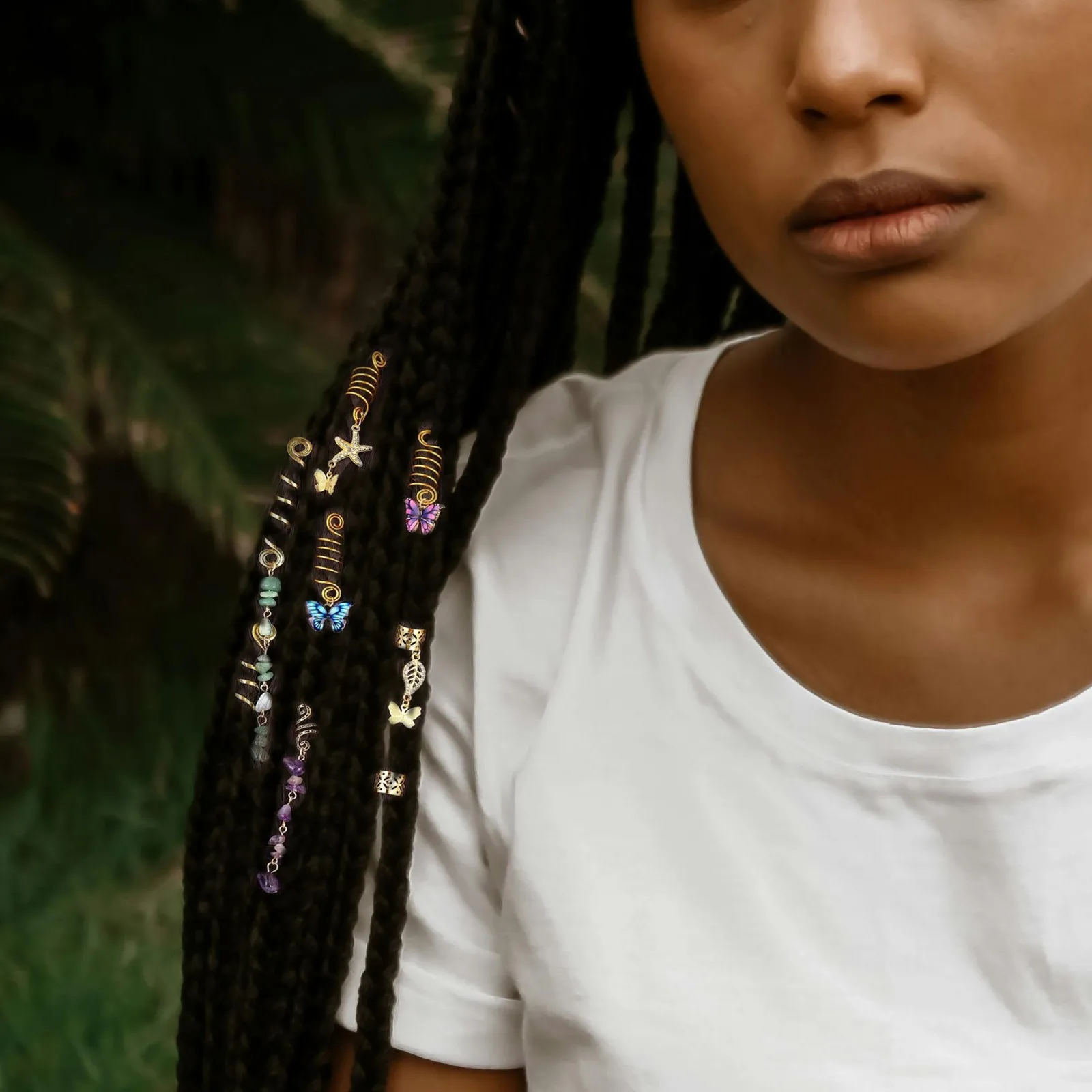 

31Pcs Braided Hair Accessories Kit for Women Dreadlock Pendants Charms Stone Beads Braid Jewelry Cuffs Rings Styling Tools