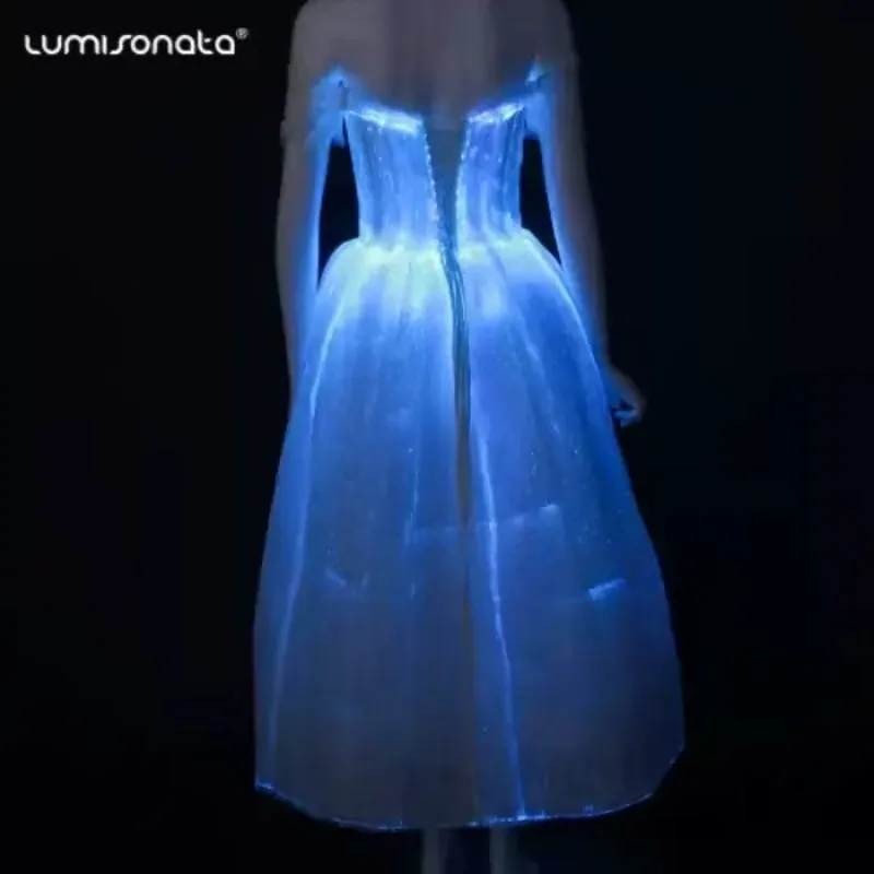 Fiber Optic Luminous Dress Women Light Up Back Lace up Gown Party Ballroom LED Singer Stage Performance Wear 2026