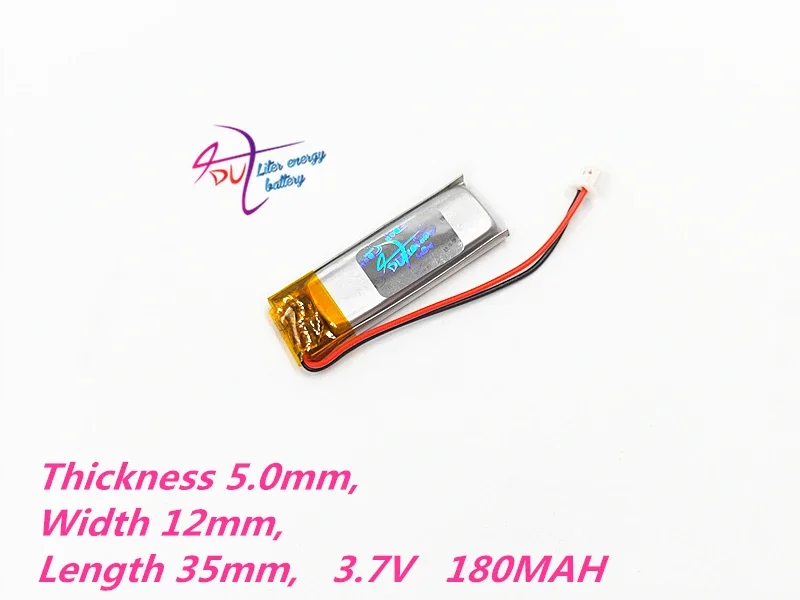 JST 1.25mm 2 pin 3.7V 180mAh battery 501235 Lithium Polymer LiPo Rechargeable For Mp3 bluetooth GPS PSP mobile electronic part