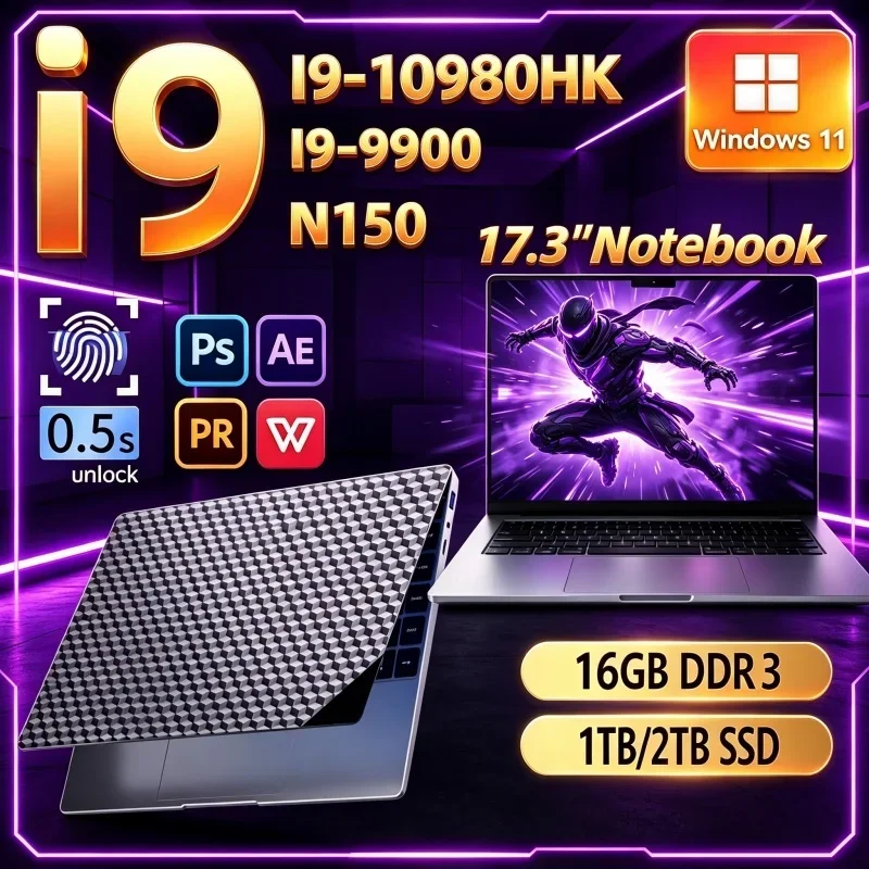 Hot Homework‑Gamer 17.3 Notebook Intel I9‑10980HK/I9‑9900/N150 16GB 32GB 2TB SSD Win11 FHD Gaming Study Notebook& Study Notebook