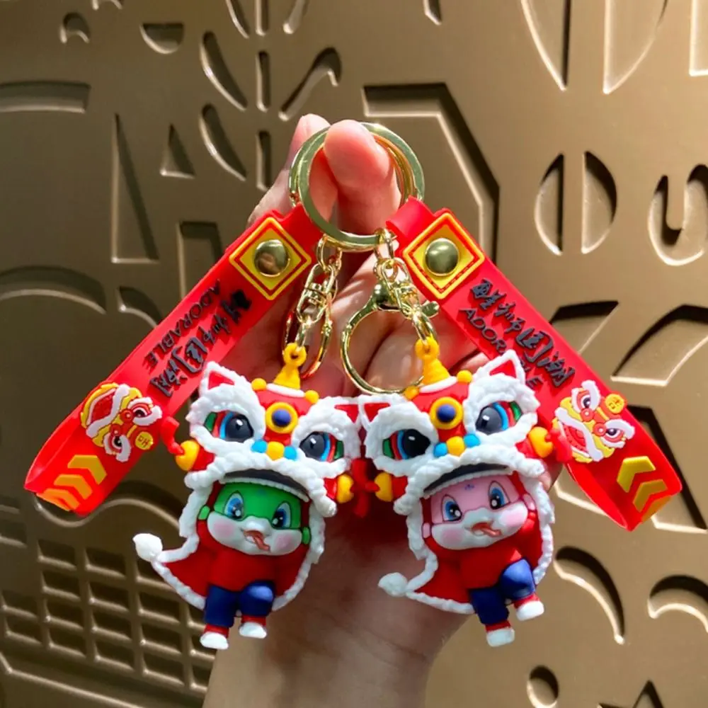 Creative Spring Festival Snake Keychain Lucky Lion Dance 2025 New Year Pendant Wealth Silicone Snake Key Ring Bag Charm