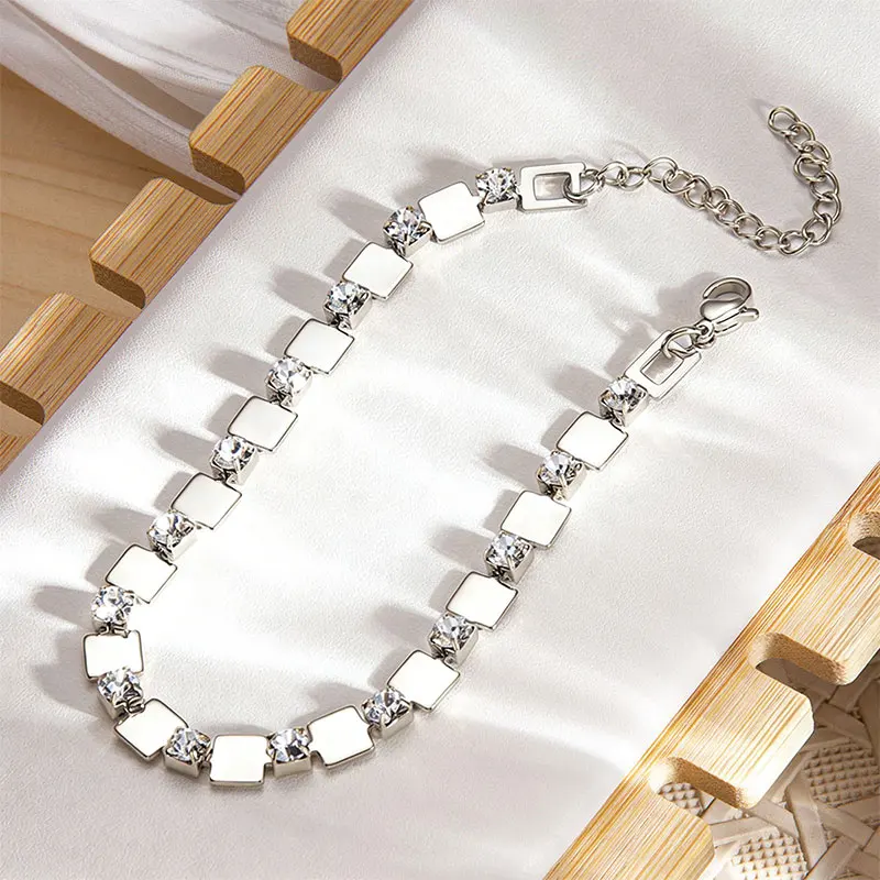 Celestinova 4.5mm Round Cut Moissanite Geometric Link Bracelet Classical Square Personalized Bracelet Anniversary Day Accessory