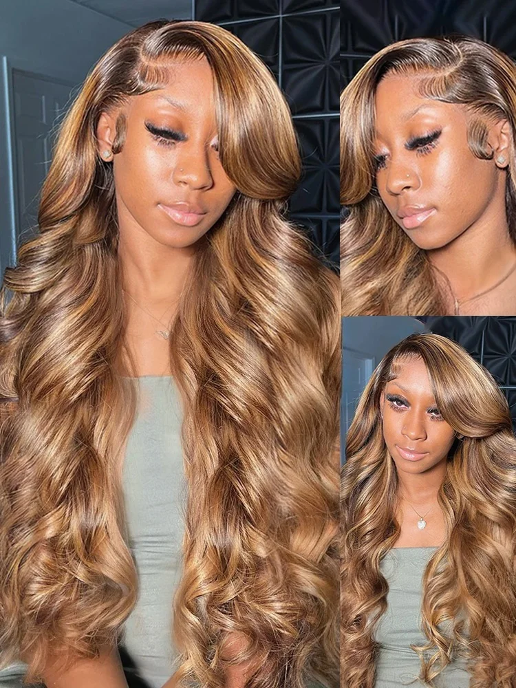 Perruque Lace Front Wig Body Wave Naturelle, Cheveux Humains, Couleur Blond Miel, 13x6, 40 Pouces, à Reflets, pour Femme