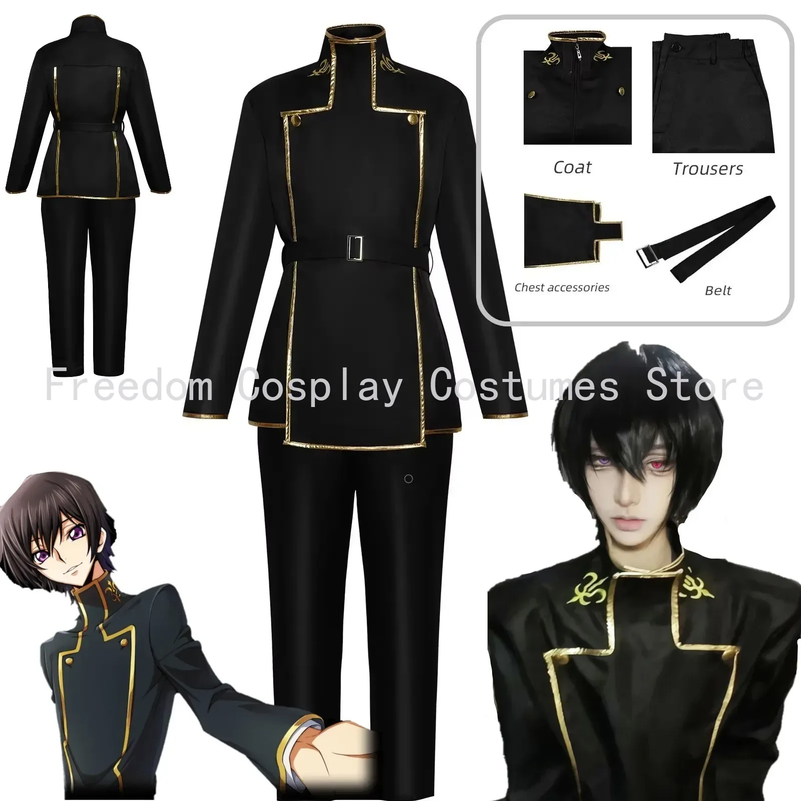 

Code Lelouch Cosplay Costume Geass vi Britannia Oufit Clothes Black Prince Uniforms Halloween Classic Anime Cosplay Men Suit