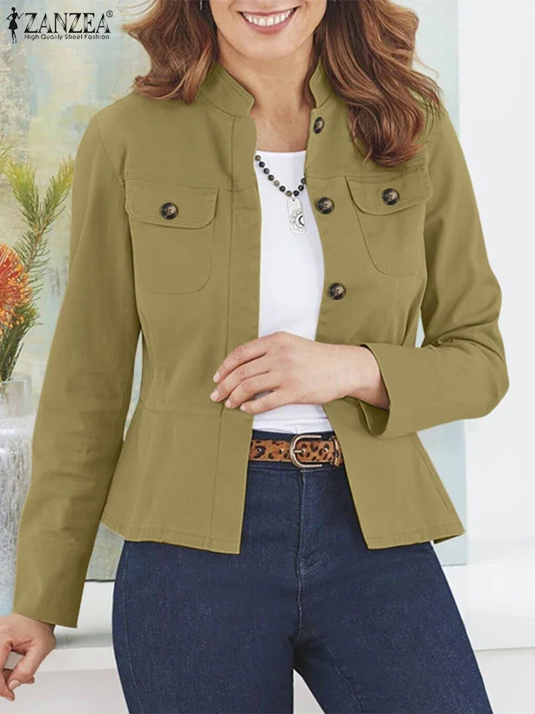 

ZANZEA 2025 Women Fashion Lapel Long Sleeve Jackets Autumn Coats Solid Thin OL Work Outwears Stylish Slim Fit Office Jackets