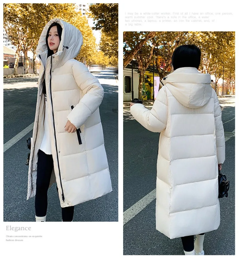 2026 Fashion Down Winter Cotton-padded Jacket Men Women Couple Clothes Long Parkas Thicken Warm Tops Hooded Overcoat Loose Coats