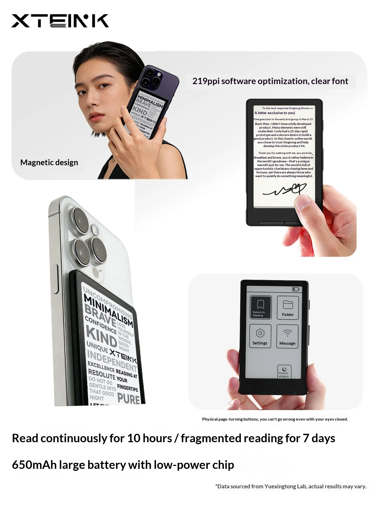 Xteink X4 E Ink Reader Electronic Paper Ebook Reader Magnetic Ultra Slim Portable Mini Pocket For Outdoor Travel Reading