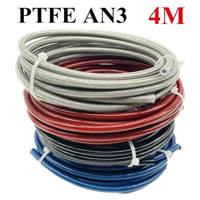 4M AN3 Motorcycle Braided Stainless Steel Nylon Brake Line Hose Fluid Hydraulic Hose Ptfe Brake Line Gas Oil Fuel Tube Pipe