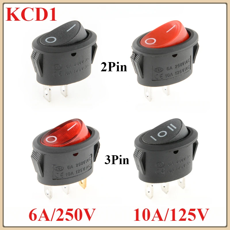 2PCS KCD1 Oval Rocker switch ON-OFF / ON-OFF-ON 2 Pins / 3 Pins Fan / Electric Kettle Switch Power Switch 6A 250VAC / 10A 125VAC