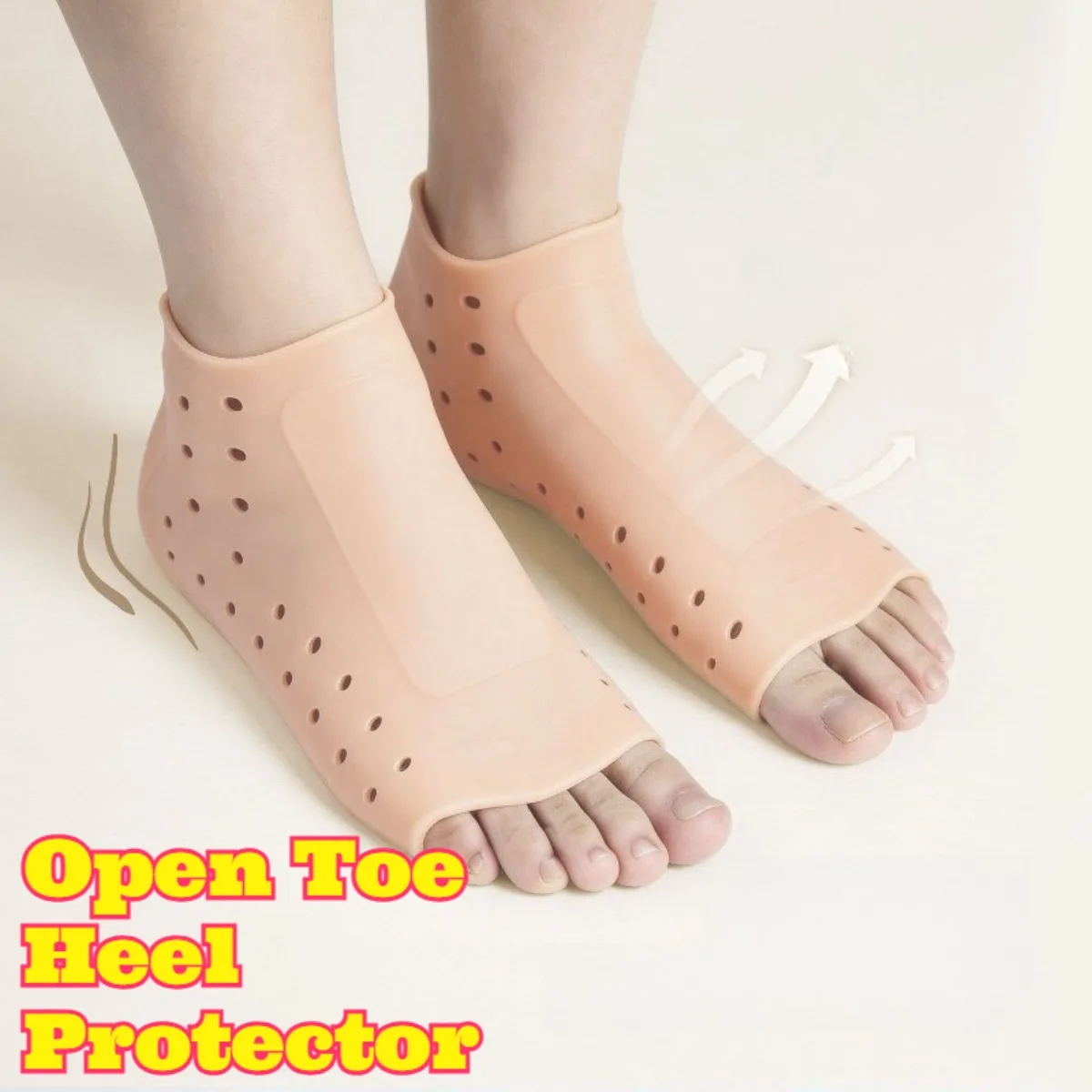 2 Pairs of Open Toe Heel Protector Sleeve Breathable Shock Absorb Cushion Slip Friction Pressure Relief Soft Ripple Hole Comfort