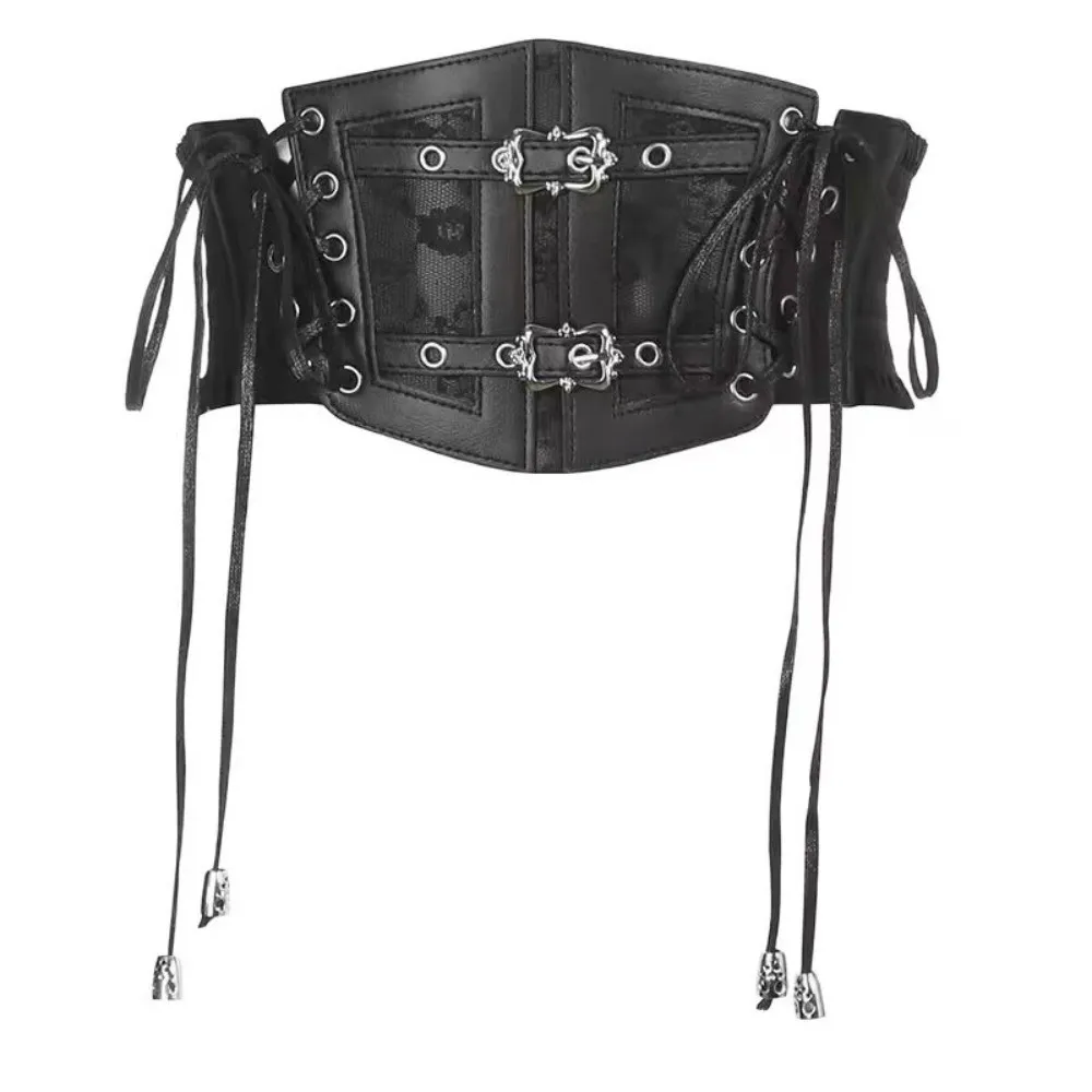 Fashion Gothic Corset Waist Belt Wide Lace Waist Bands Slimming Retro Waistband Strap for Women