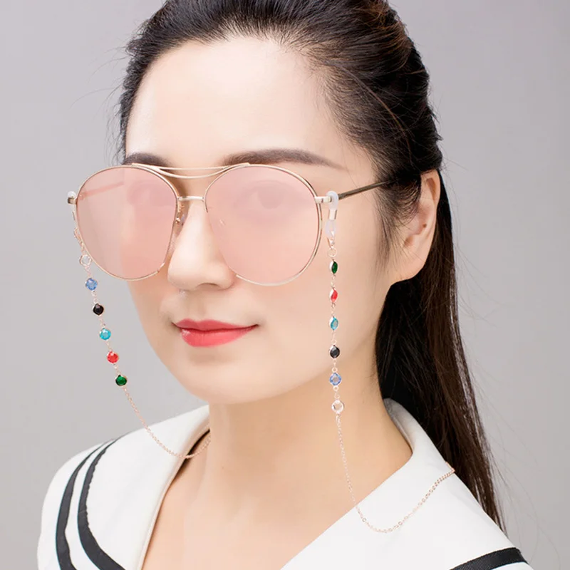 Colorful Rhinestone Beads Chain Anti-lost Neck Strap String Spectacle Cord Mask Chain Metal Glasses Chain Sunglasses Chains 1pcs