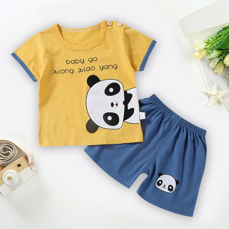 Cartoon Bear Summer Kids Clothes Sets for Boys Girls T-shirt Denim Shorts 2PCS Toddler Set Soft Cotton Kids Clothing 6M-6Y