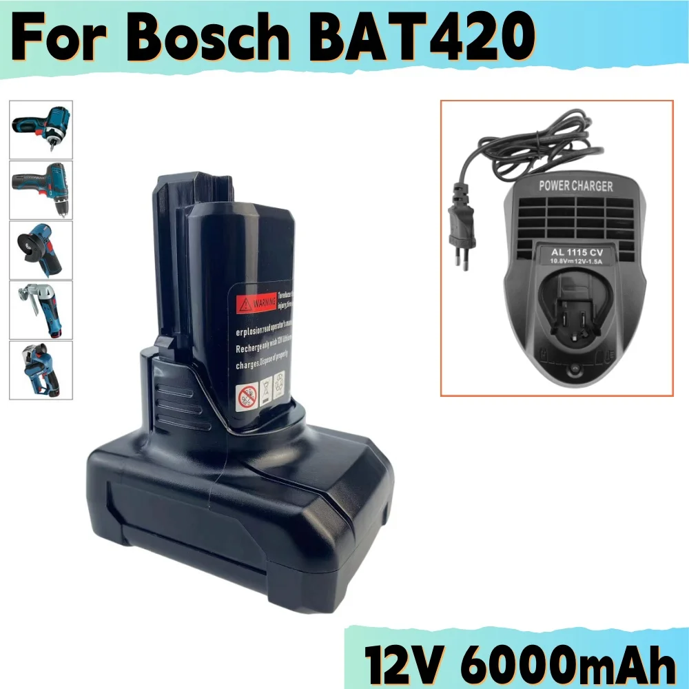 Batteria di ricambio 12V li-ion 6000mAh BAT420 per Bosch BAT420 BAT411 BAT412 BAT413 BAT414 batteria 10.8V utensili elettrici a batteria