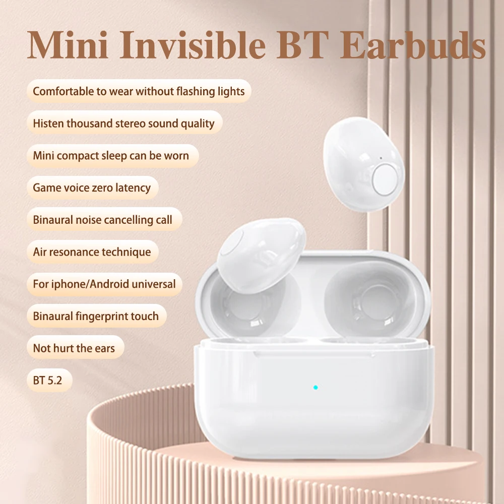 Invisible Earphones Mini Bluetooth TWS Wireless Touch Earphone Noise Reduction Sports Headset For iPhone Android Earbuds