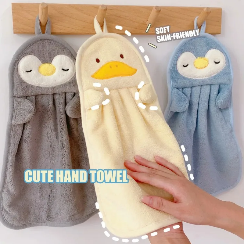 Baby Hand Towel Can Hang Absorbent Towel Cute Penguin Duck Skin-friendly and Soft for Children Towels Bathrobe Home Textile