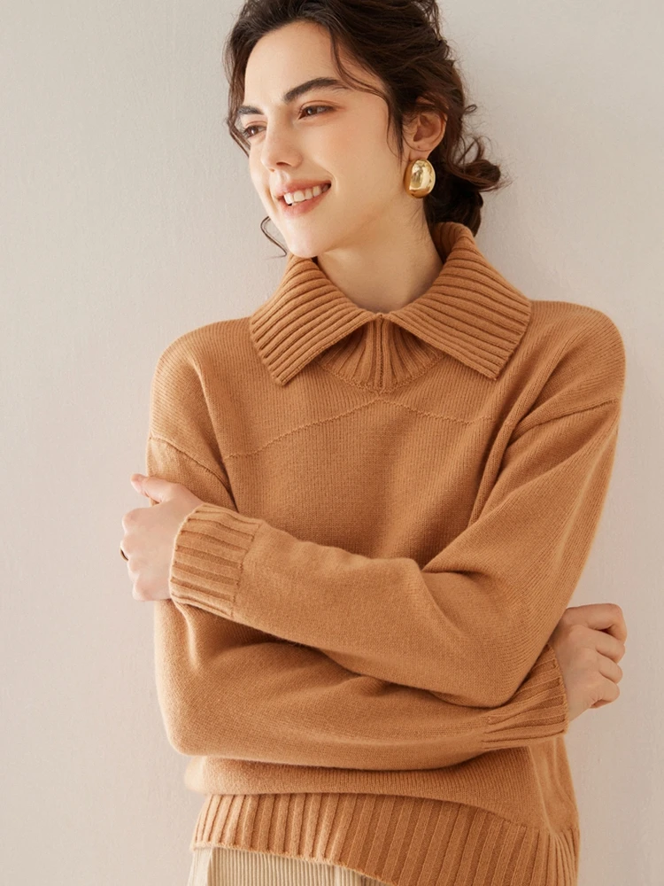 Nuevo suéter elegante de Cachemira de 100% para mujer, jersey con cuello vuelto para otoño e invierno, prendas de punto de Cachemira, suéter suave y grueso y cálido para mujer