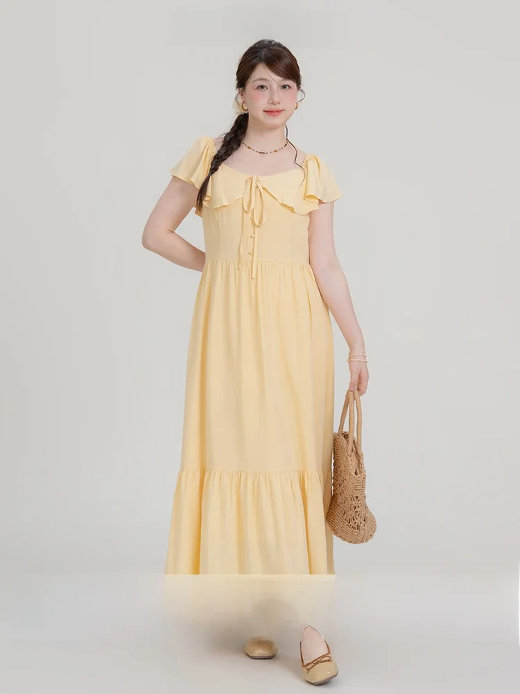 

Heynew Gentle Summer Long Dr Women's plus Size Faionable Svel Korean Sle Commute A-Line Skirt for Young Ladies