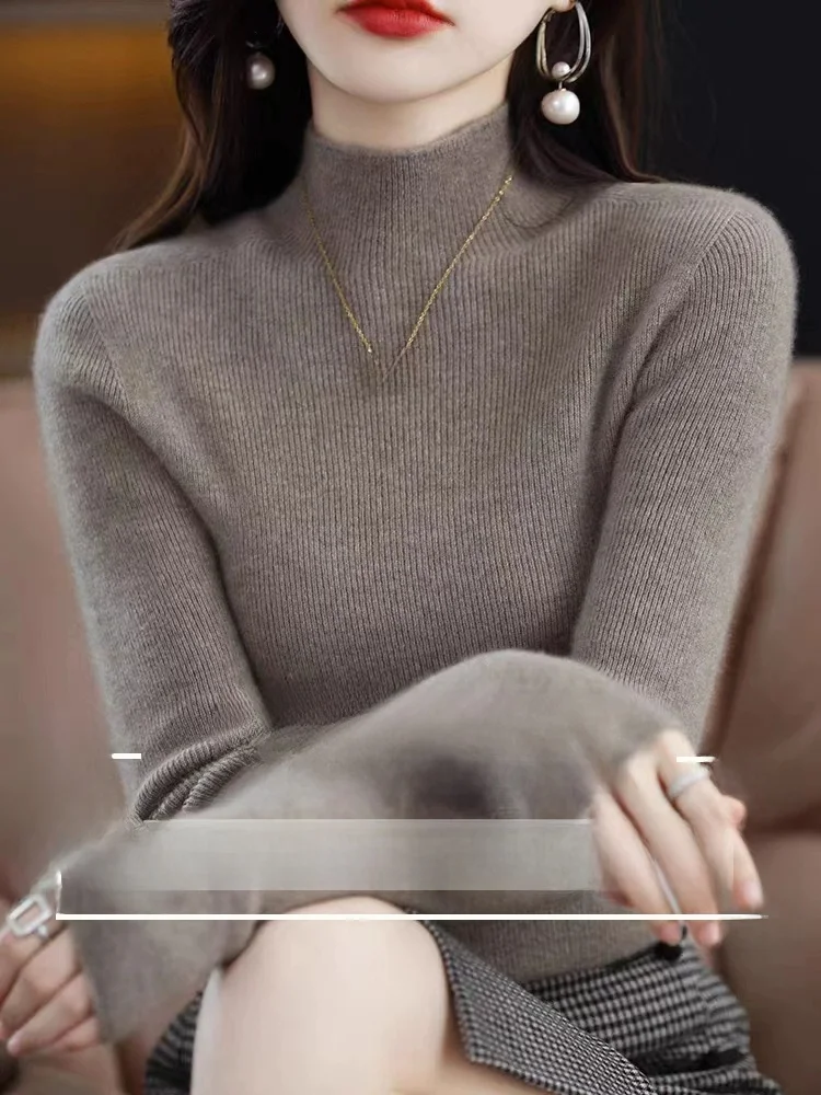 

Thiened вязаный свитер женский осенне-зимний новый Sle f с высоким воротником, облегающий базовый слой, однотонный, для поездок на работу, Sle