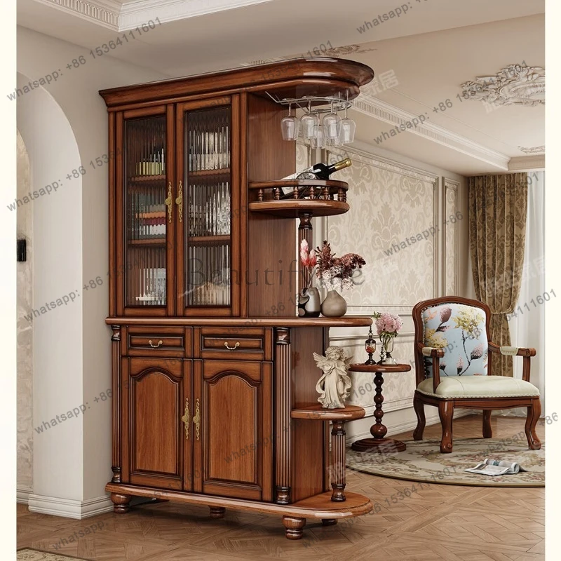 

American solid wood room cabinet retro wine cabinet storage foyer double-sided living room partition dining side cabinet
