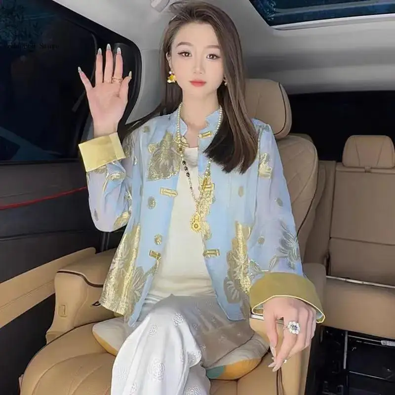 Women's Clothing Loose Printed Long Sleeve Improvement Thin Summer Chinese National Style Anti-Sunscreen Shirt