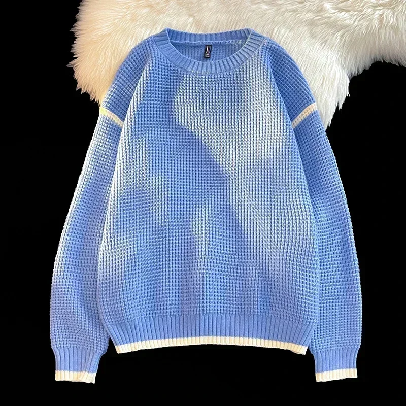

New Outdoor Autumn Winter High-quality Fashion Trend Round Neck Plaid Pullover Sweater for Men Loose Comfortable Casual Sweater