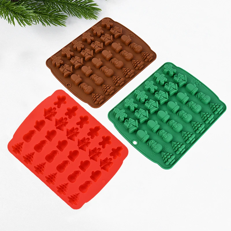 3 Colors Christmas Silicone Chocolate Molds Gingerbread Man Xmas Tree Snowman Gloves Candly Mould Kitchen Party DIY Baking Tools