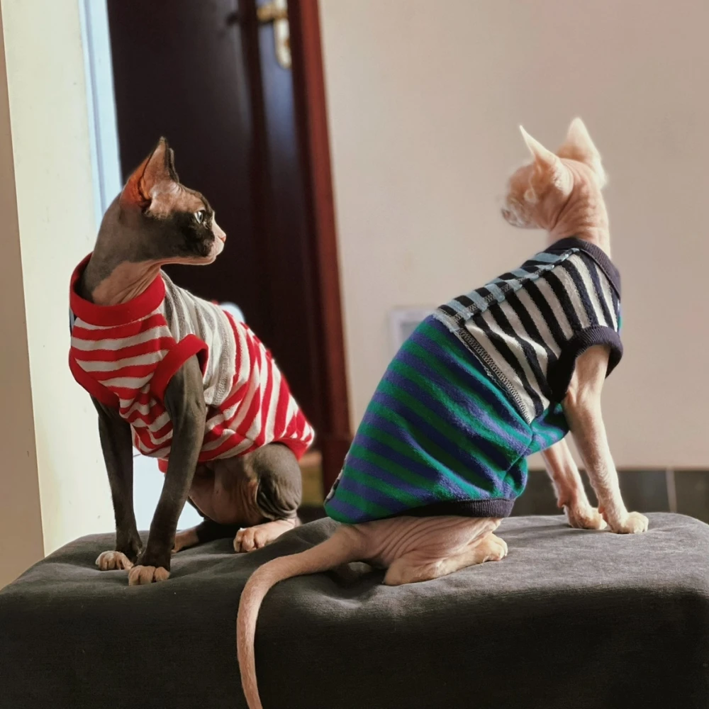 Striped Vest for Sphynx Cat  Spring Fashion Cotton terry stitching Coat for Hairless Cat Soft T-shirt for Kittens dogs in Autumn