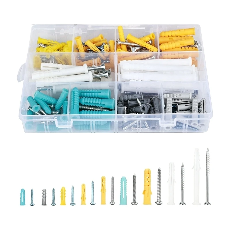 Set mit Befestigungsschrauben und Dehnhülsen für den Haushalt, 200 Stück, sortiertes Wandmontagezubehör Koffer für hängende – Detail 5