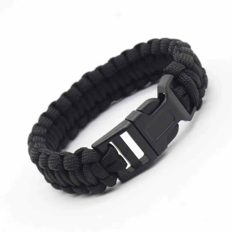 Adjustable Outdoor Camping Paracord Survival Braided Rope Bracelet Men Black Stainless Steel Adjustable Clasp Tool Accessories