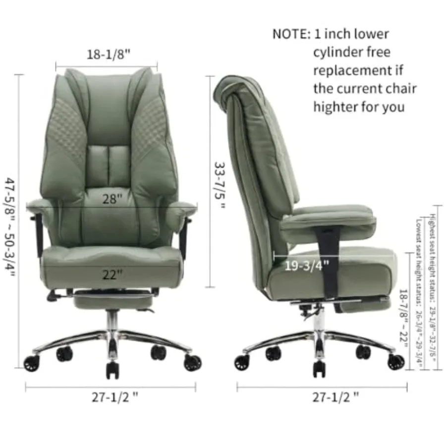 Big and Tall Office Chair for executive use, premium leather, black, 400lbs capacity, wide seat, high back, footrest, ergonomic