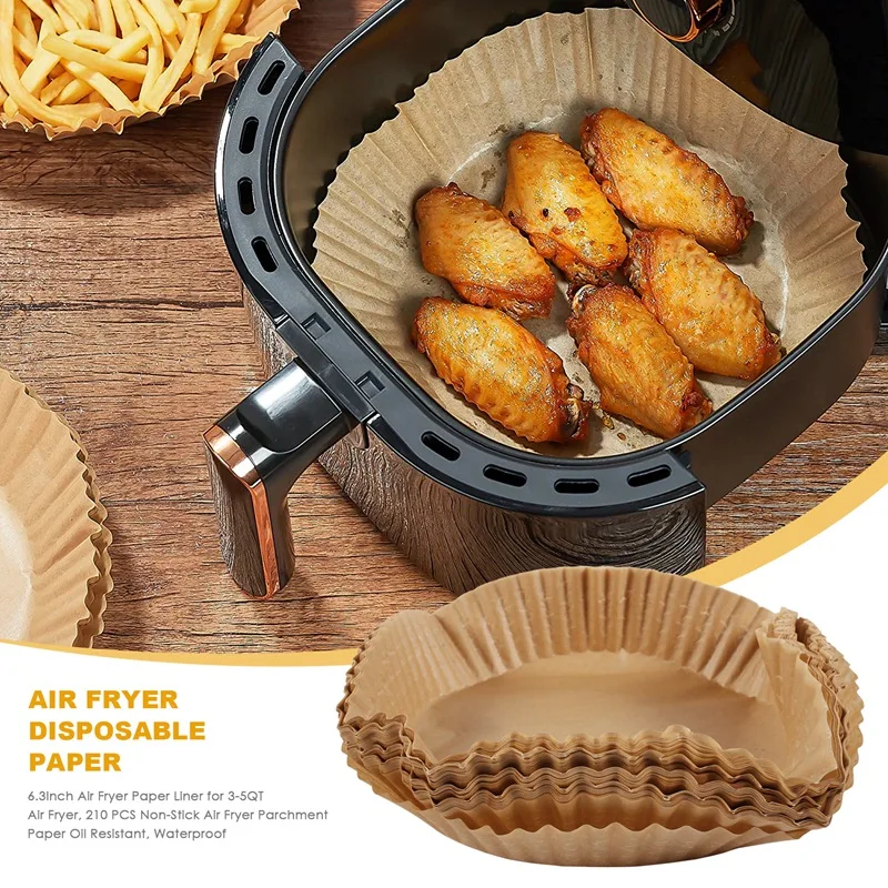 6.3Inch Air Fryer Paper Liner For 3-5QT Air Fryer, 210 PCS Non-Stick Air Fryer Parchment Paper Oil Resistant, Waterproof