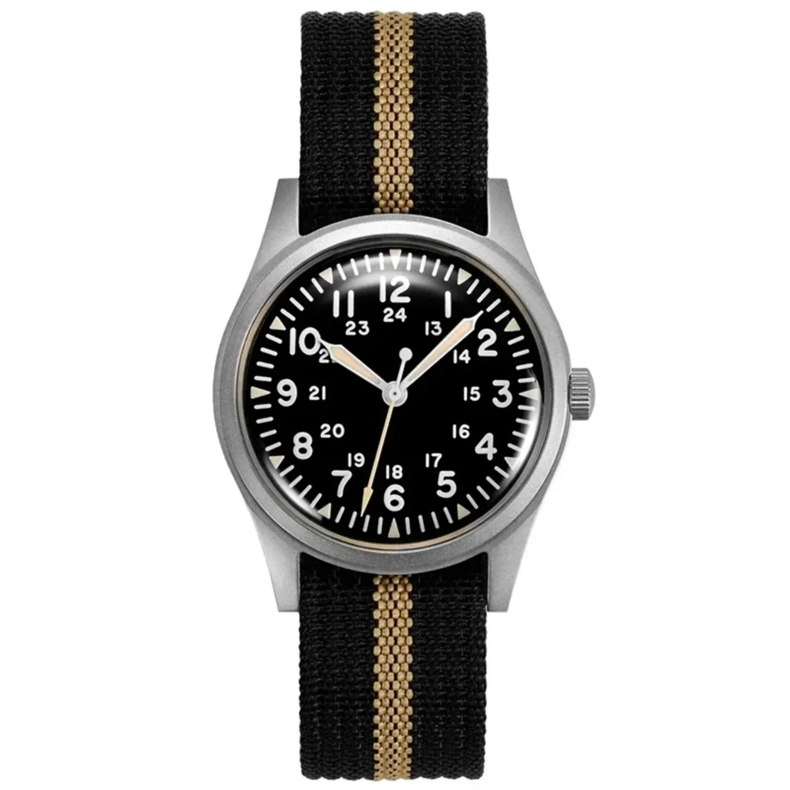 Relógios militares para homens, quartzo, movimento super 2035, relógio de pulso retro luminoso, banda de nylon robusta, 50m impermeável, 34,5mm