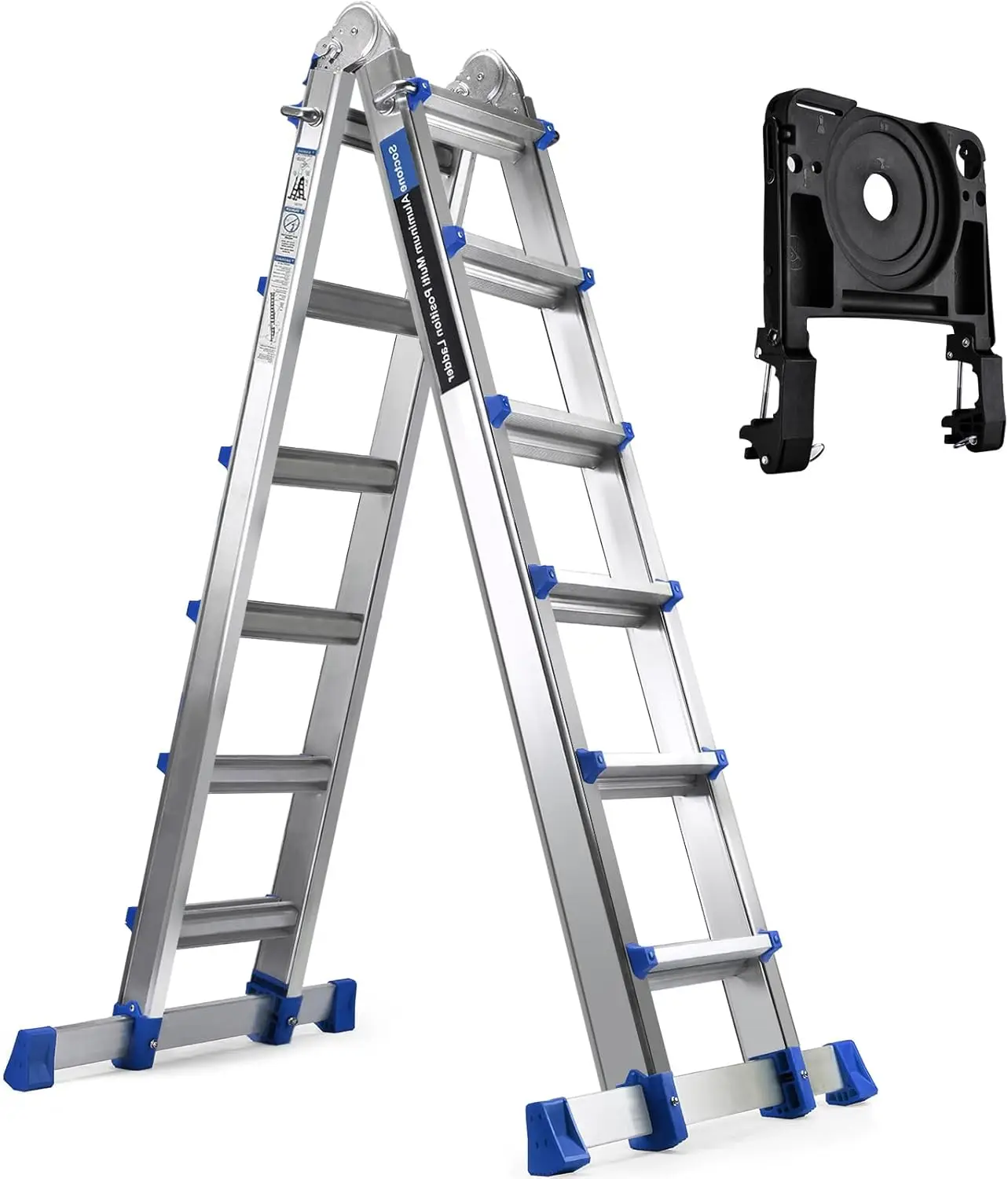 Ladder, A Frame 6 Step Extension Ladder, 22 Ft Multi Position Ladder with Removable Tool Tray and Stabilizer Bar, 330 Capacity