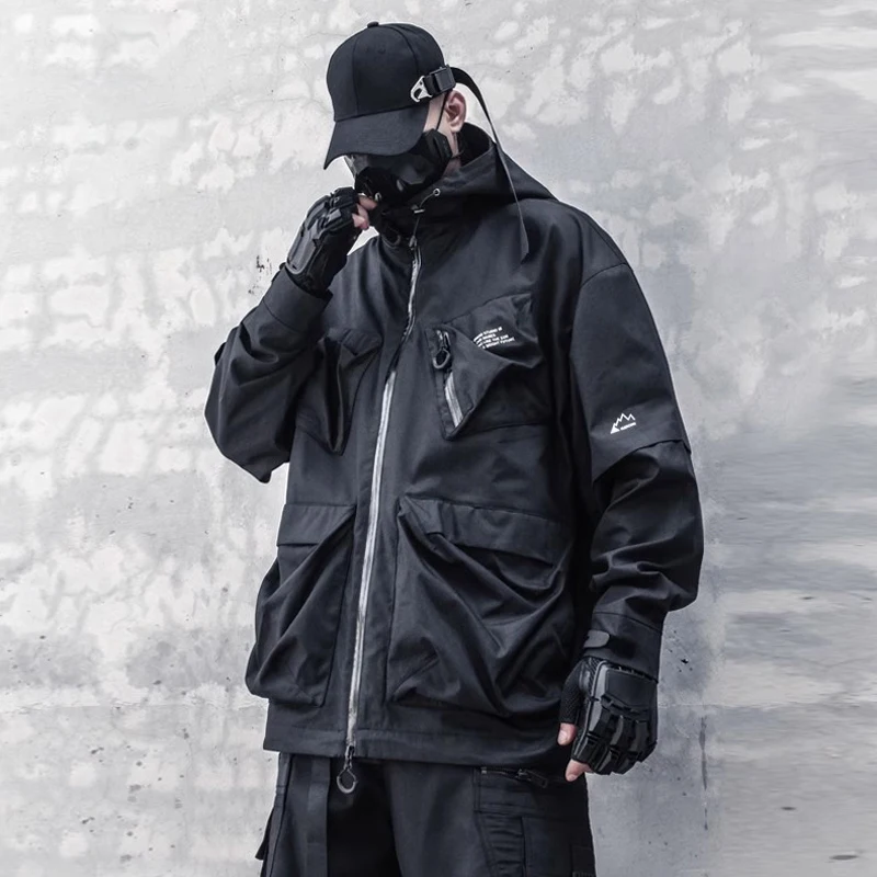 

Autumn Tactical Hood Jackets Men Functional Multi Pockets Windbreaker HipHop Streetwear Coat Male Clothing Techwear Harajuku