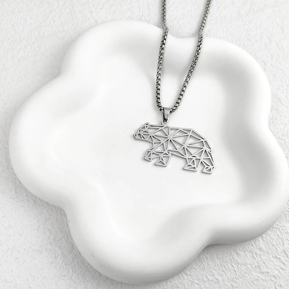 Cool geometric bear stainless steel pendant necklace Creative styling Adapt to the trend of wearing Hot selling fashion necklace