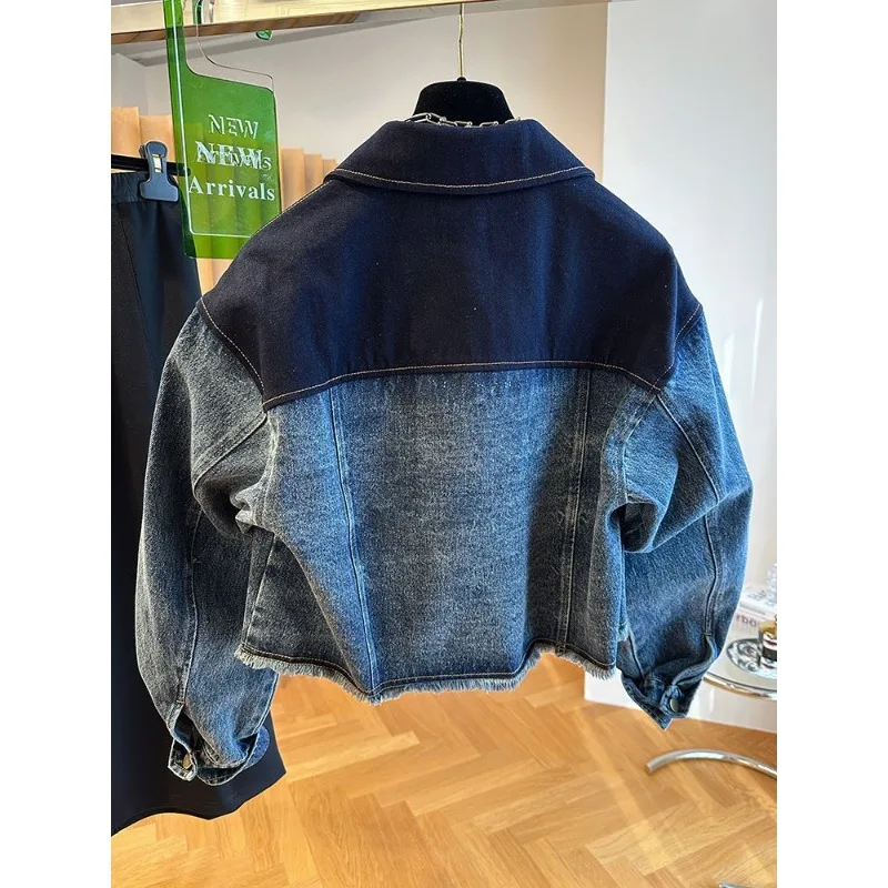 Blouse Jacket Denim Women's Spring/Autumn Trendy Relaxed Fit Gradient Colour Cropped Style New Comfortable Casual Fashionable