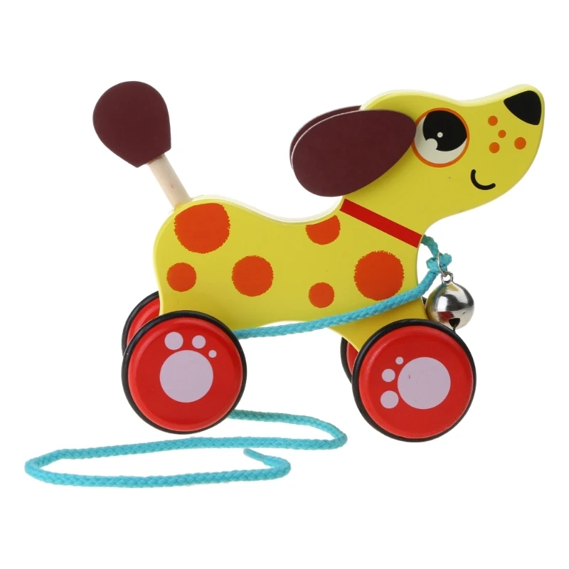 Wooden Pull Along Animal Cart Intelligence Educational Toy For Kids