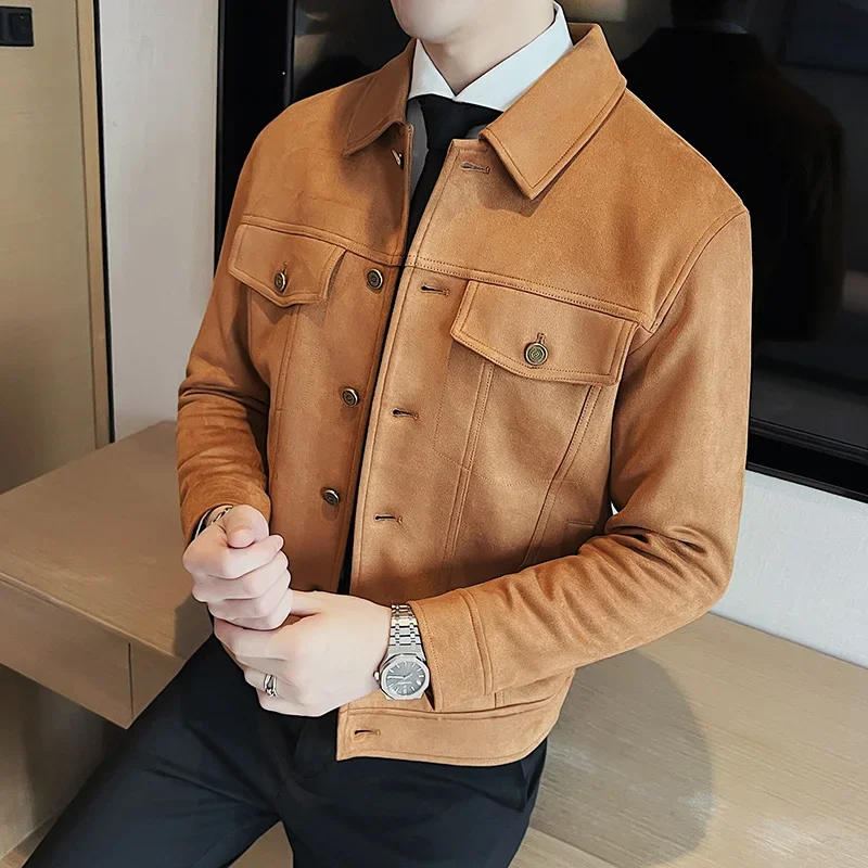 2023 Autumn Winter Men\'s Woolen Coat High Quality Short Houndstooth Slim Fit Jackets Fashion Men Casual Business Social Coats