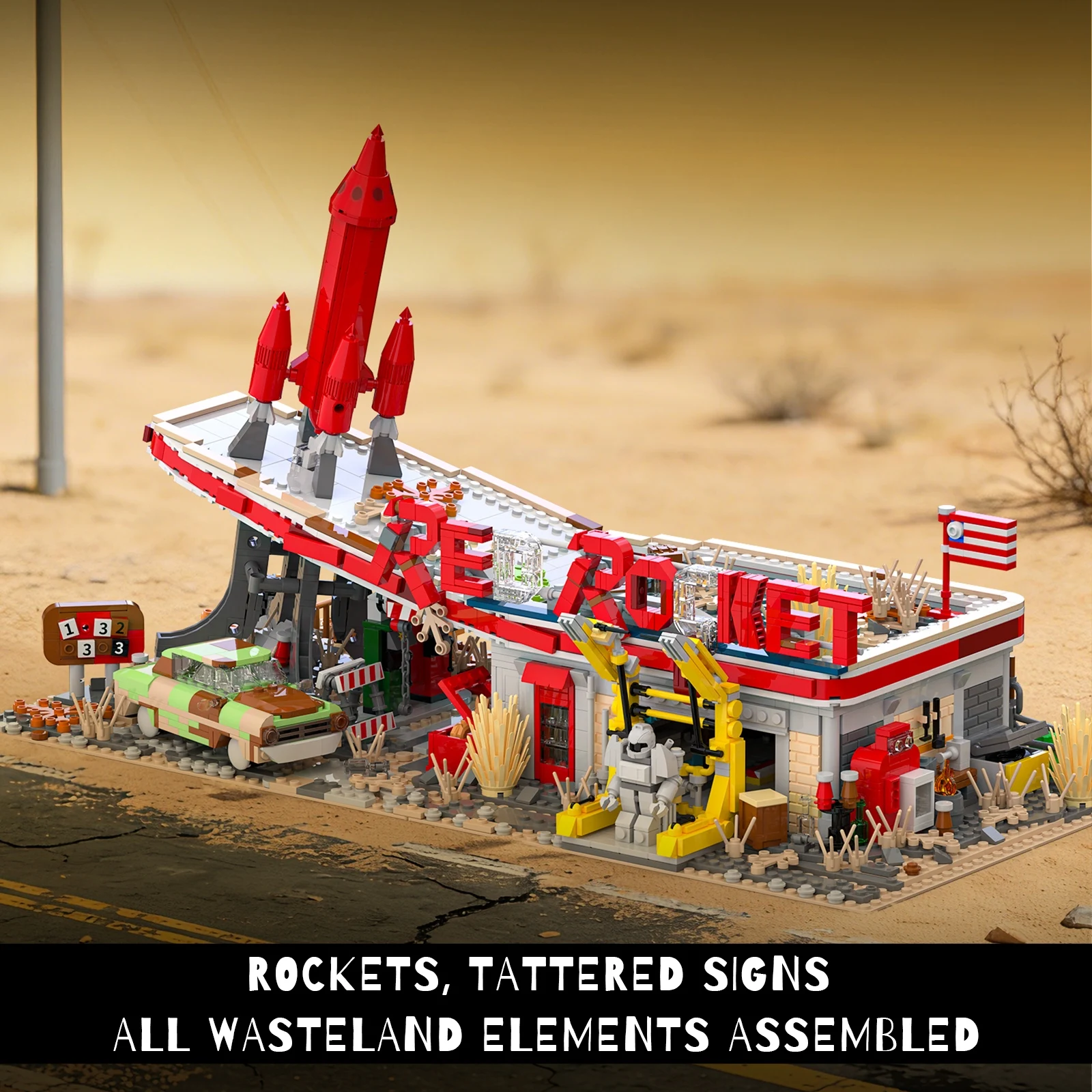Gas Station Building Blocks Set Game and TV Series Scenes Modular Collection Kit Gifts for Adults & Teen & Movie and Game Lovers