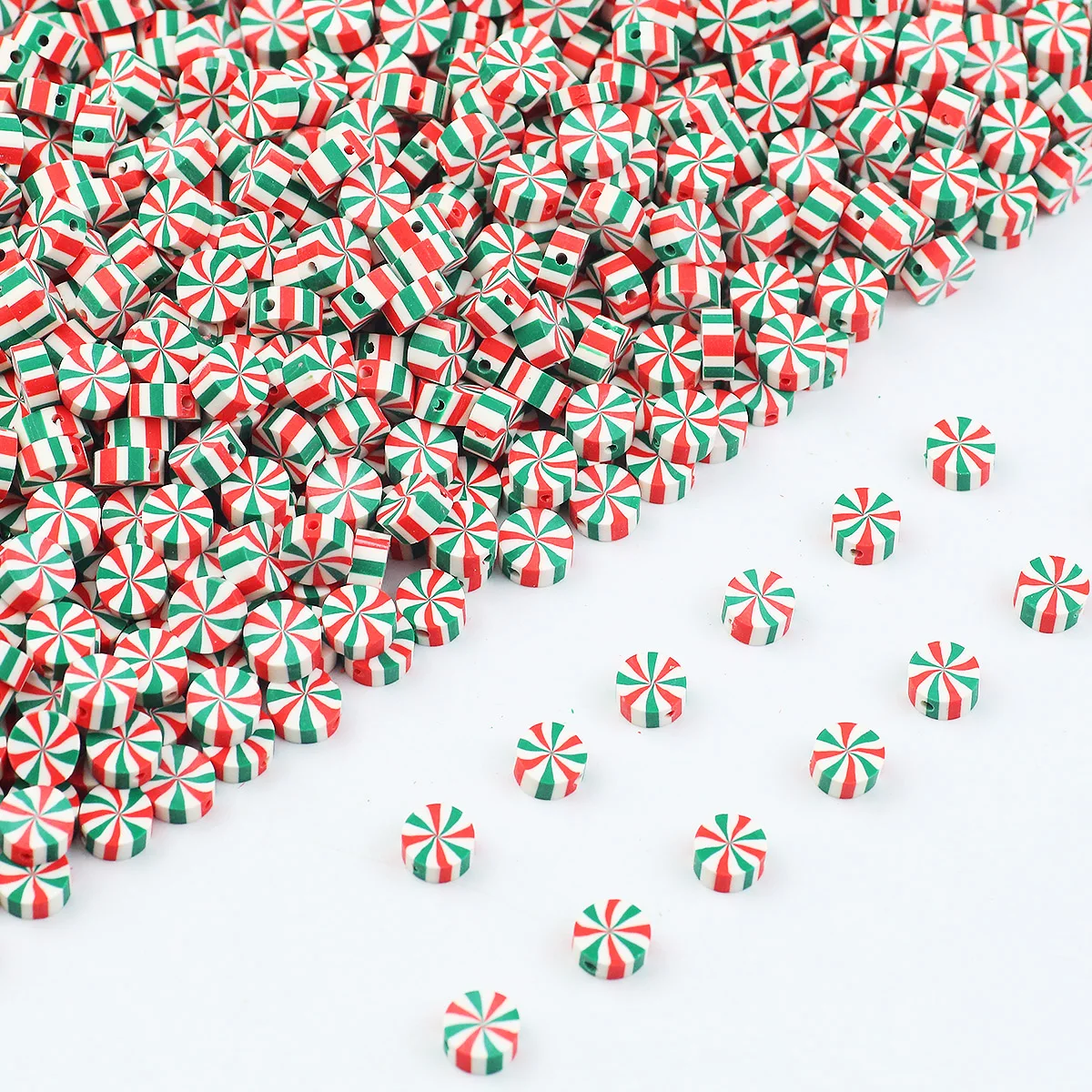 Flat Round Red Green White Polymer Clay Loose Beads For Jewelry Making DIY Charms Christmas Accessories 10MM 50/100/200/300pcs