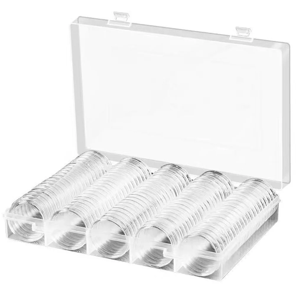 

100 Pcs Coin Capsules Holder Clip Transparent Protector Box Coins for Collectors