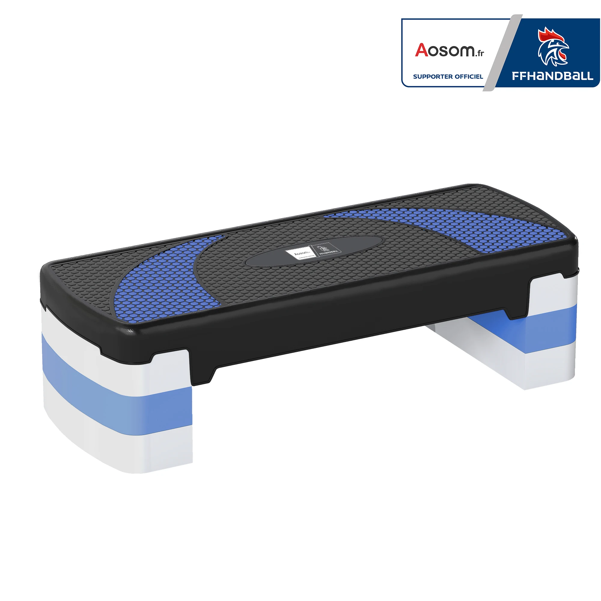 HOMCOM step Fitness aerobic-aosom.fr x FFHandball-adjustable height 10/15/20 cm anti-derapant surface 80x31x20 cm black blue