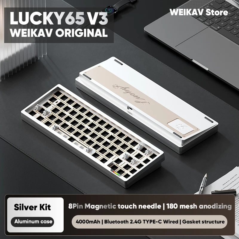 WEIKAV Lucky65 V3 Lucky65V3 Draadloos Gaming Aluminium Mechanisch Toetsenbord Kit 60% Bluetooth 2.4G RGB Bedraadbaar Hotswap Gamer Toetsenbord