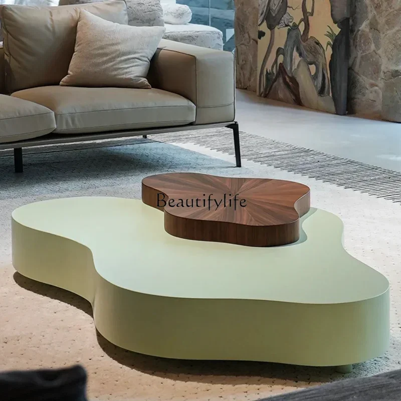 LJYSimple Modern Black Walnut Irregular Multifuncional Mesa de centro