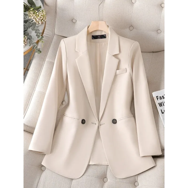 Women Suit Office Ladies Blazer Coffee Beige Black Female Long Sleeve Solid Color Double Breasted Slim Fit Jacket Coat